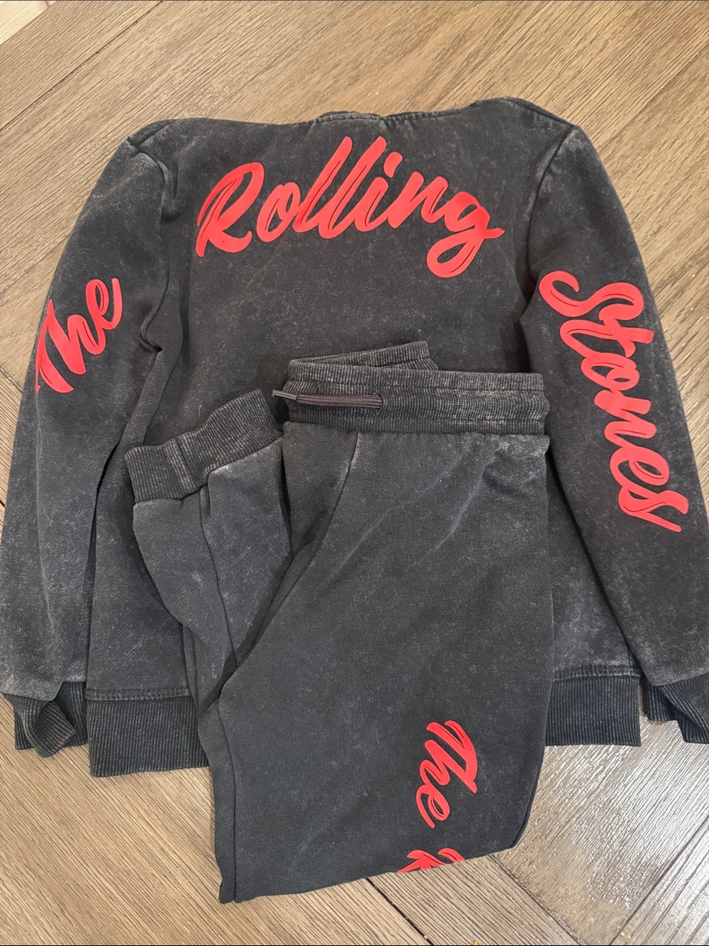 the Rolling Stones Black Sweatpants with Red Script